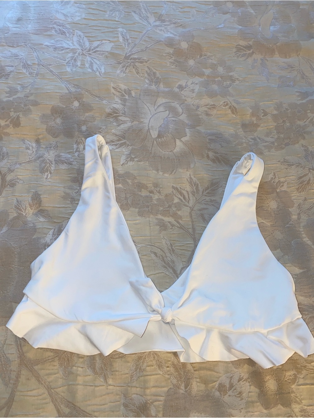 Ruffle Tie-Front White Bikini Top